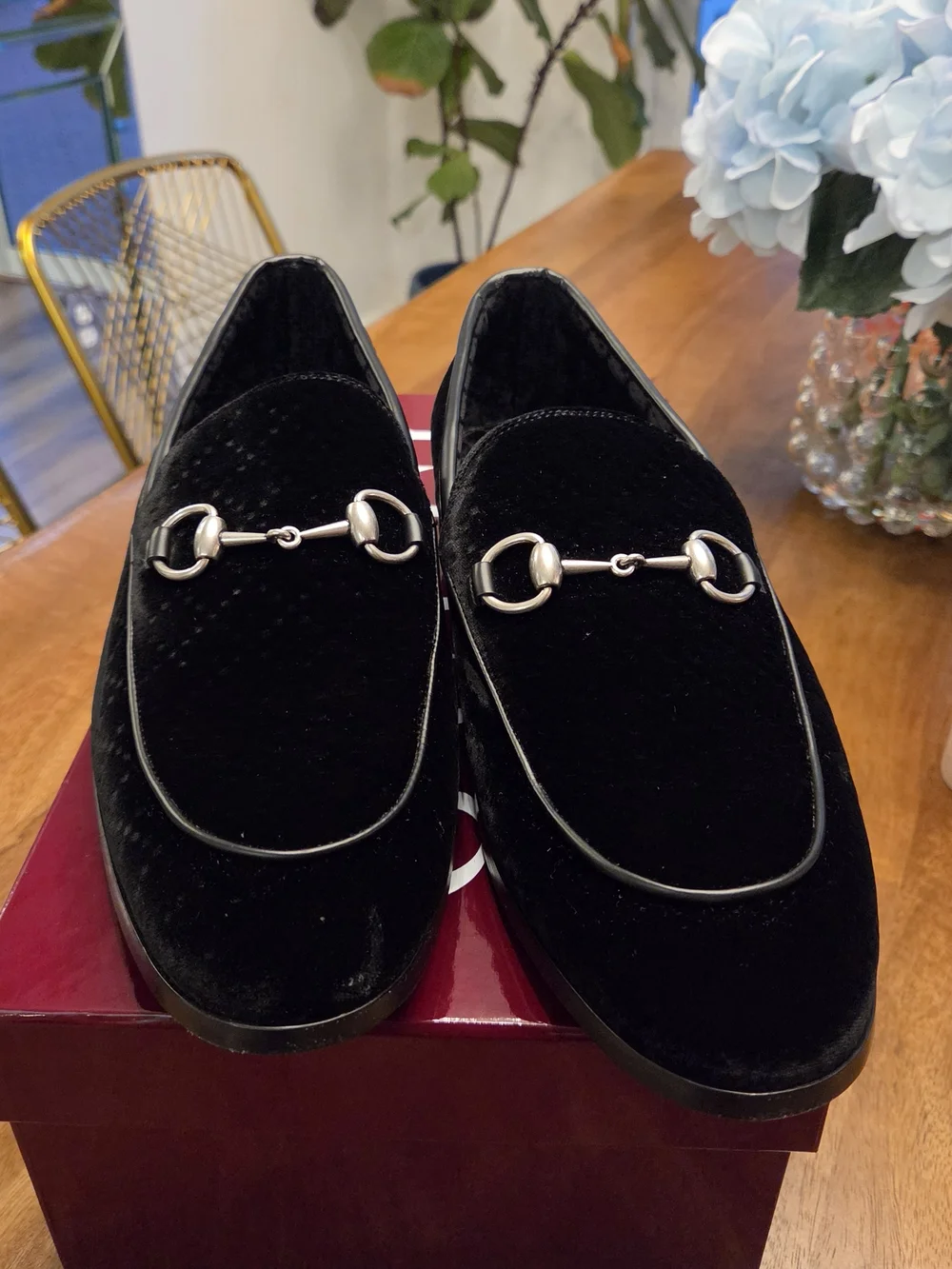 Gucci Black Velvet Horsebit Loafers with Silver Hardware